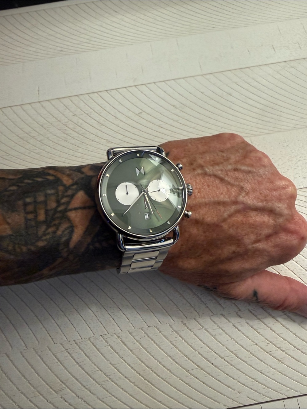 MVMT Revolver Chrono Men's Silver Watch with Olive Green Dial